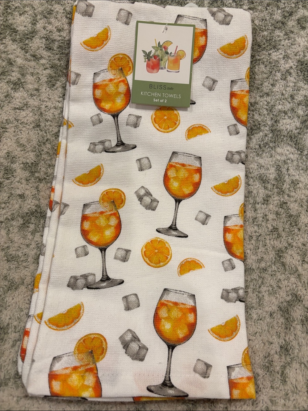 Orange Mimosa Cocktail Kitchen Towels - Set of 2 NWT Bliss Studio Cotton 18”x28”
